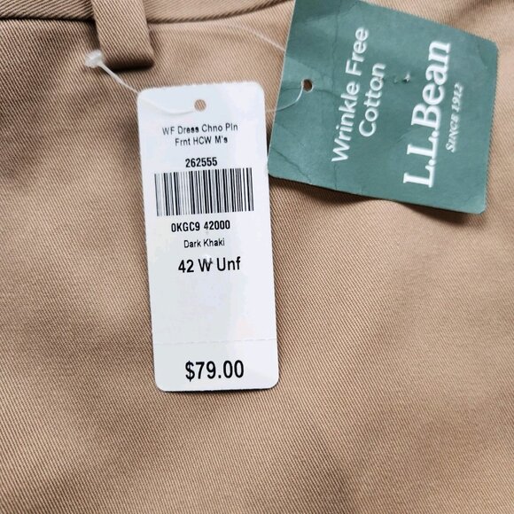 Mens LL Bean Dress Chino size 42 (42x30) Tan Flat Front Pants - Picture 11 of 14